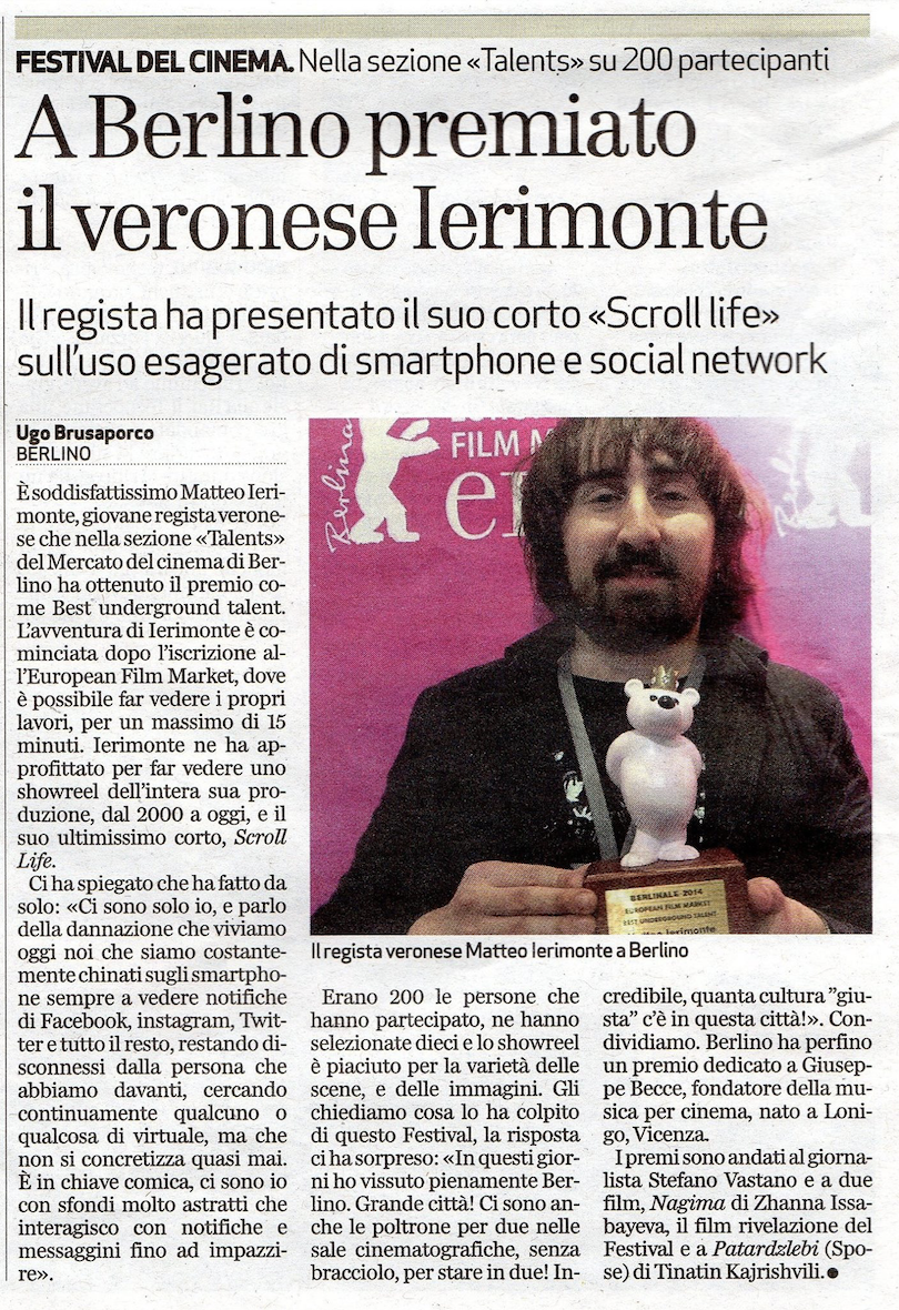 articolo sul premio che ho ricevuto a Berlino